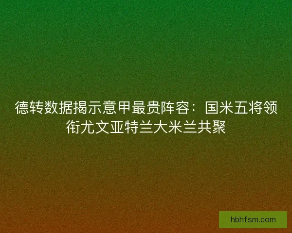德转数据揭示意甲最贵阵容:国米五将领衔尤文亚特兰大米兰共聚 德转数据揭示意甲最贵阵容:国米五将领衔尤文亚特兰大米兰共聚